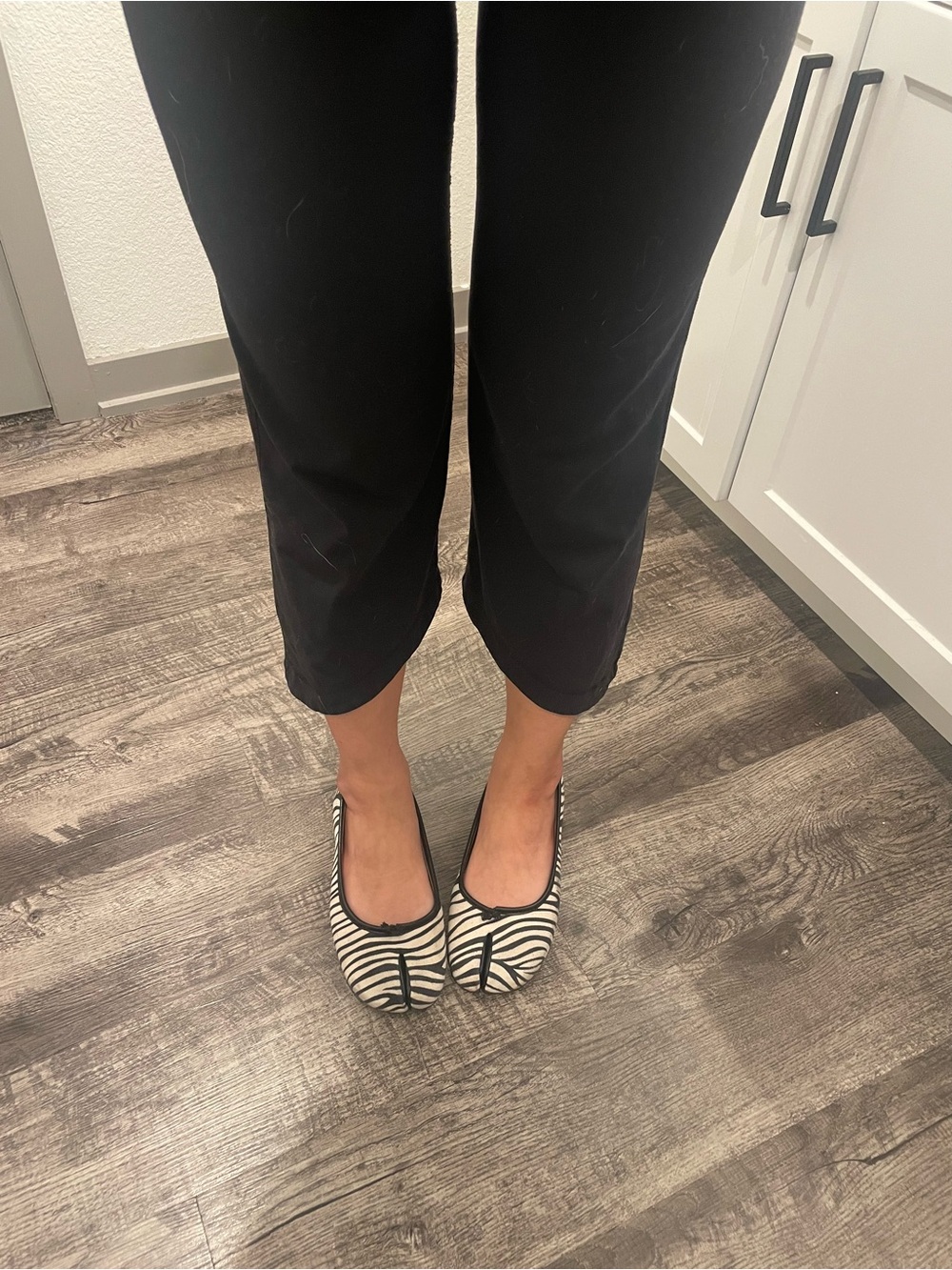 Zebra Striped Tabi Split Toe Ballet Flats - Black and White